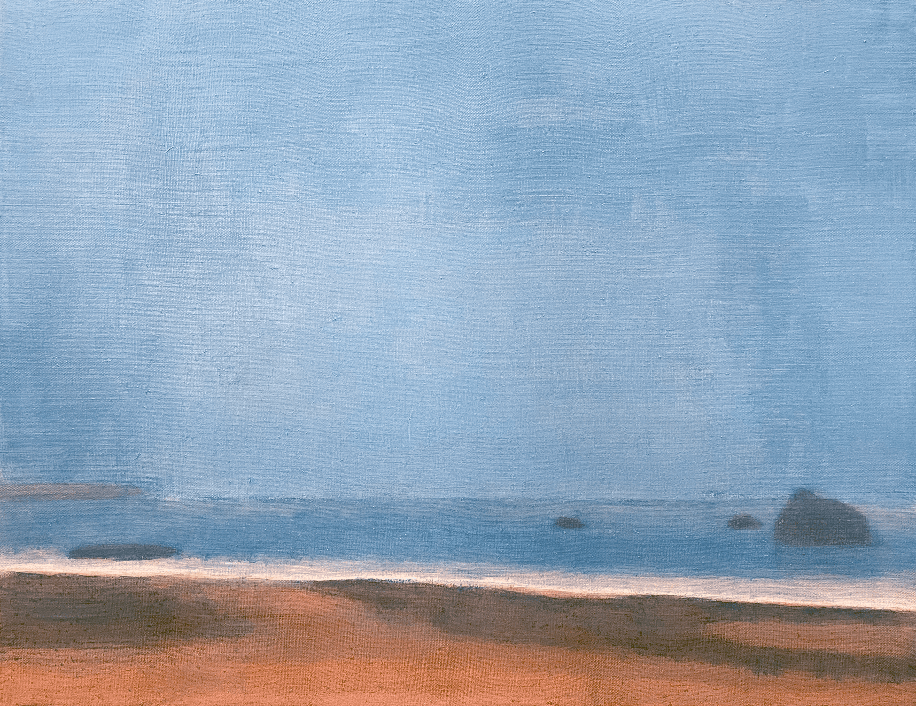 油絵で描いた、海の風景です。タイトルは海です。2023年制作、サイズが530×410ミリです。